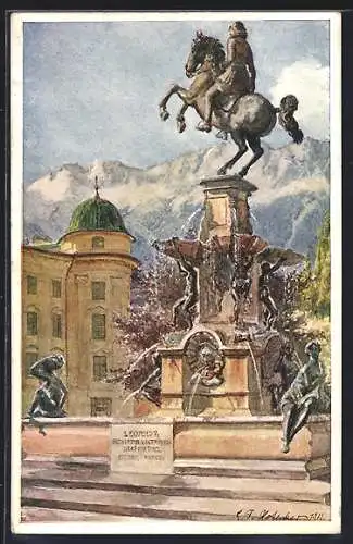 Künstler-AK E. F. Hofecker: Innsbruck, Leopoldsbrunnen mit Hofburg