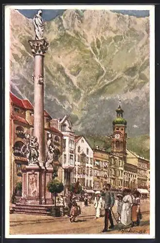 Künstler-AK E.F. Hofecker: Innsbruck, Mariensäule in der Maria Theresienstrasse