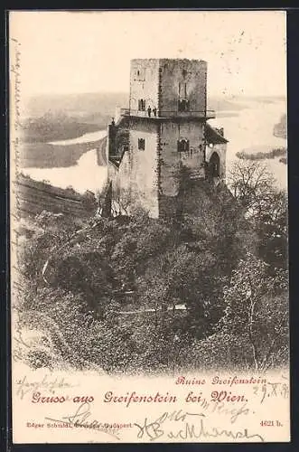 AK Greifenstein, Ruine Greifenstein m. zwei Personen