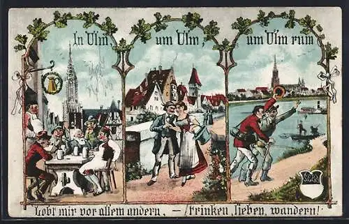 AK Ulm / Donau, Ortsansicht, Wanderer