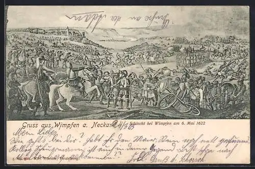 Künstler-AK Wimpfen a. Neckar, Schlacht bei Wimpfen am 6. Mai 1622