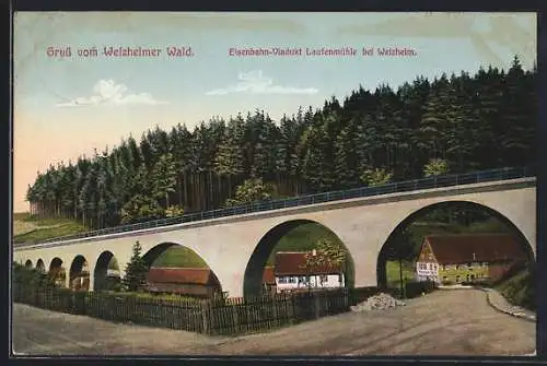 AK Welzheim, Eisenbahn-Viadukt Laufenmühle