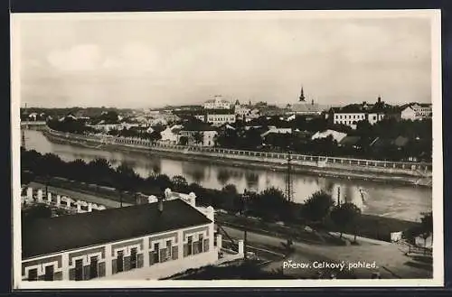 AK Prerov, Blick von der Uferpromenade auf die gesamte Stadt