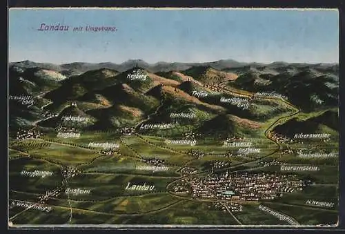 AK Landau / Pfalz, Umgebung und Stadt aus der Vogelschau