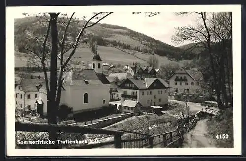 AK Trattenbach, Ortspartie mit Strasse und Kirche