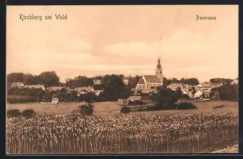 AK Kirchberg am Wald, Ortspanorama mit Landstrasse von einem Feld aus