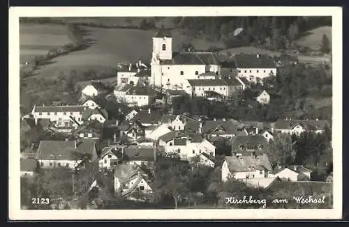 AK Kirchberg am Wechsel, Ortsansicht mit Kirche aus der Vogelschau