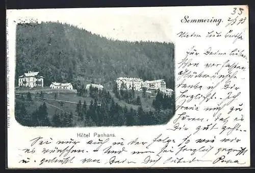 AK Semmering, Hotel Panhans mit Umgebung aus der Vogelschau