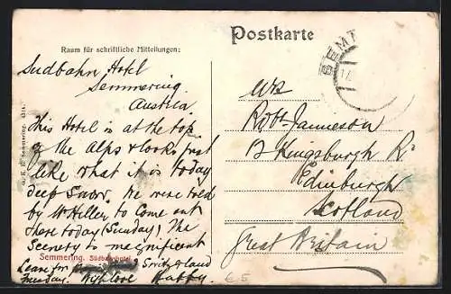 AK Semmering, Südbahnhotel im Winter, Skiläufer, Rodelschlitten