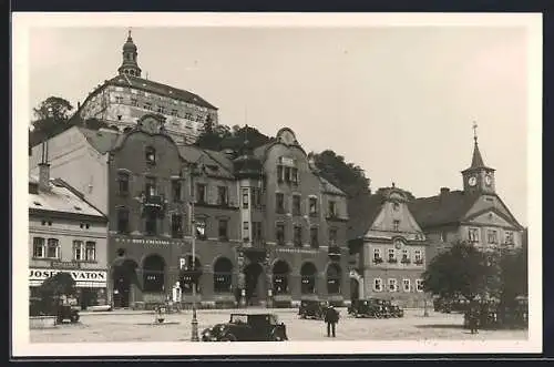 AK Nachod, Ortspartie mit Hotel