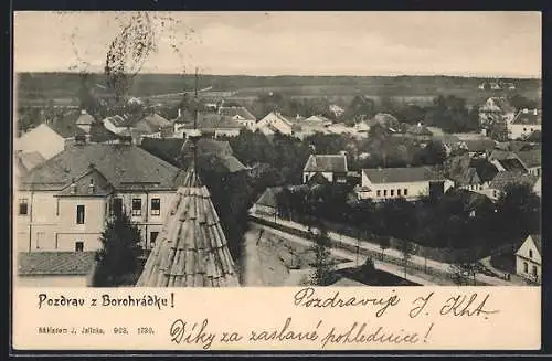 AK Borohradek, Blick auf die Dächer der Ortschaft