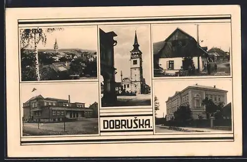 AK Dobruska, Blick zur Kirche, Strassenpartie, Ortsansicht