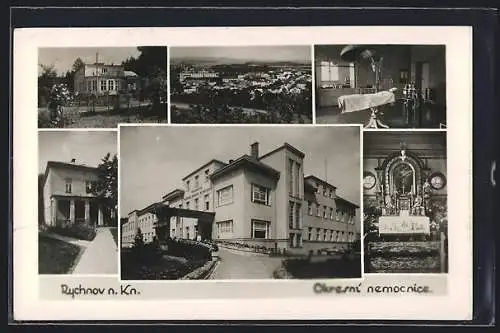 AK Rychnov n. Kn. / Reichenau, Okresní nemocnice, Krankenhaus, Ortspanorama