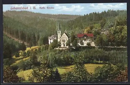 AK Johannisbad / Janske Lazne, Ortsansicht mit Kirche