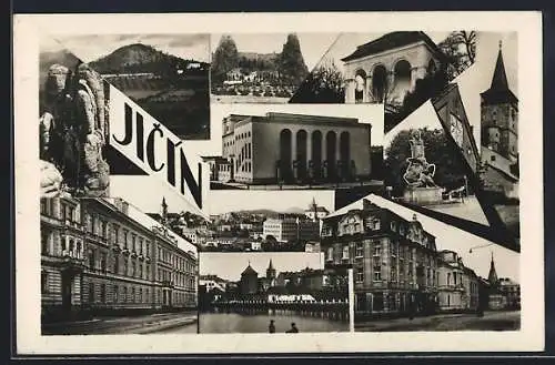 AK Jicin, Strassenpartie, Turm, Felsformation, Ortsansicht