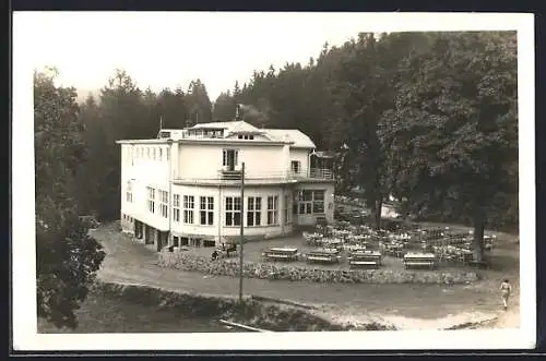 AK Reichenau Kn. / Rychnov n. Kn., Hotel Restaurant mit Gartenlokal