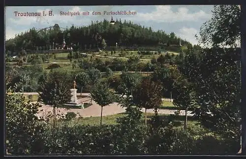 AK Trautenau i. B., Stadtpark mit dem Parkschlösschen