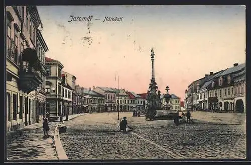 Lithographie Josefstadt / Josefov / Jaromer, Namesti, Dreifaltigkeitssäule