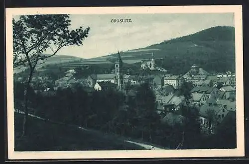 AK Graslitz, Teilansicht mit Kirche