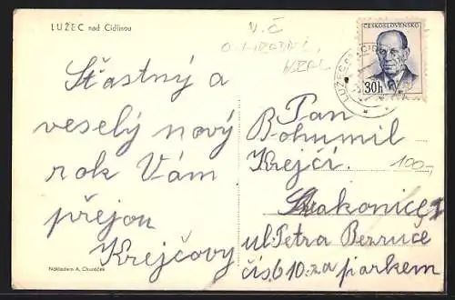 AK Luzec nad Cidlinou, Ortspartie im Winter