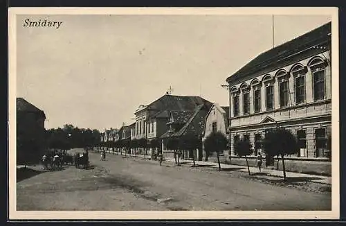 AK Smidary, Strassenpartie, Kutschen