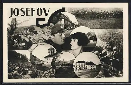 AK Josefov, Ortspartien, Soldaten, Liebespaar, Collage