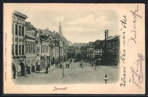 AK Jaromer, Marktplatz mit Geschäften