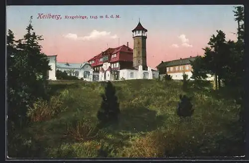 AK Keilberg /Erzgebirge, Ortspartie mit Turm