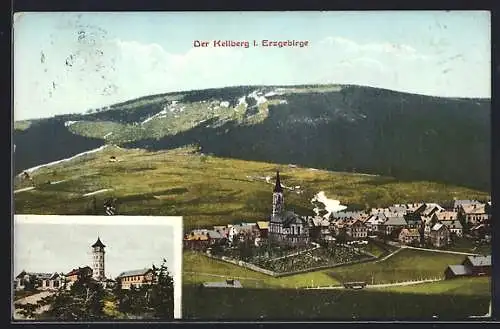 AK Keilberg i. Erzgebirge, Teilansicht mit Kirche, Ortspartie