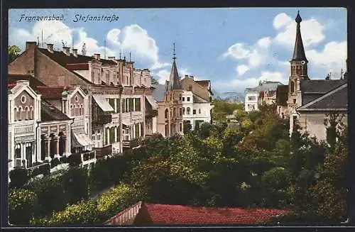 AK Franzensbad, Stefanstrasse mit Bäumen