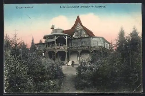 AK Franzensbad, Café Restaurant Amerika im Stadtwald, Inh. J. Grüner