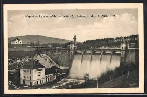 AK Dvur Krakove nad Lab., Feldpartie mit Blick zum Staudamm