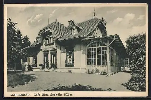 AK Marienbad, Café Alm im Sommer