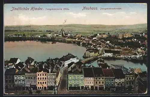 AK Neuhaus / Jindrichuv Hradec, Panoramablick auf Ort mit Jungmannstrasse