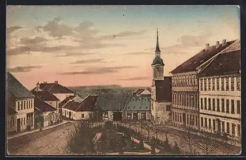 AK Lomnice n. Luz., Masarykovo namesti, Ortsansicht mit Kirche