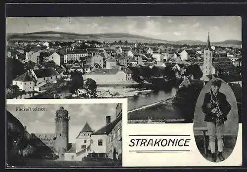 AK Strakonice, Panorama, Nadvori zamku