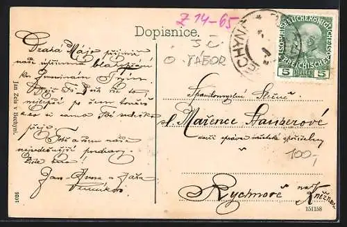 AK Bechyne, Partie u. mlyna, Flusspartie mit Mühle