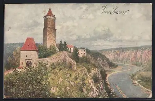 Künstler-AK Zvikov, Blick auf die Burg