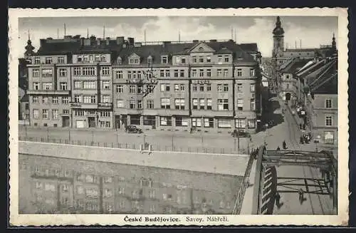 AK Budweis / Ceske Budejovice, Partie am Hotel Savoy