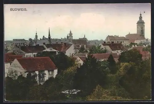 AK Budweis, Teilansicht mit Kirche