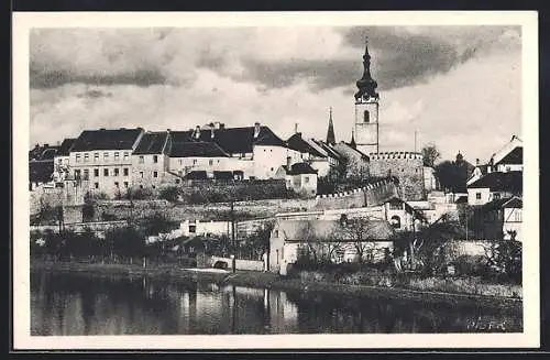 AK Pisek, Ortsansicht mit Kirchturm