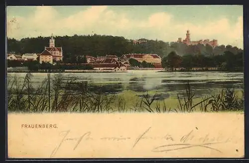 AK Hluboká n. Vltavou / Frauenberg, Blick über den Fluss auf Schloss und Stadt