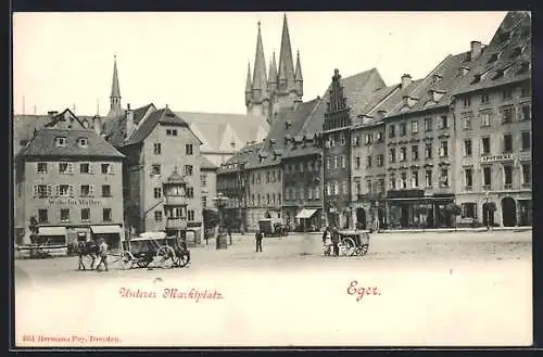 AK Eger, Unterer Marktplatz mit Blick auf Kirche