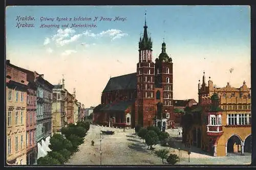 AK Krakau-Krakow, Glówny Rynek z kósciolem N. Panny Maryi, Hauptring u. Marienkirche