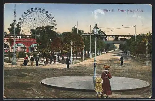 AK Wien, Prater Haupt-Allee mit Besuchern