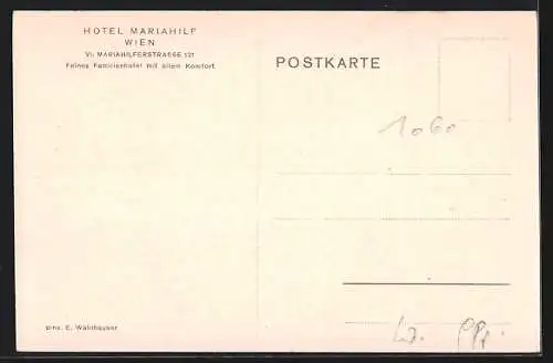 Künstler-AK Wien, Hotel Mariahilf, Marihilferstrasse 121, Strassenbahn