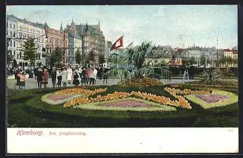 Lithographie Hamburg-Neustadt, Kinder und Blumenbild am Jungfernstieg