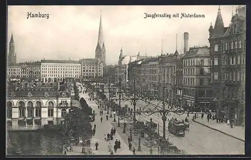 AK Hamburg, Jungfernstieg mit Alsterdamm, Strassenbahn