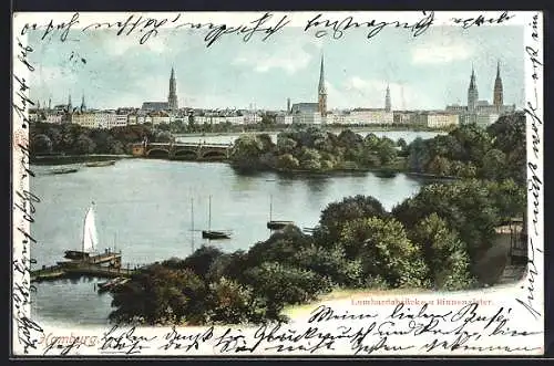 AK Hamburg-Neustadt, Lombardsbrücke mit Binnenalster und Stadtansicht