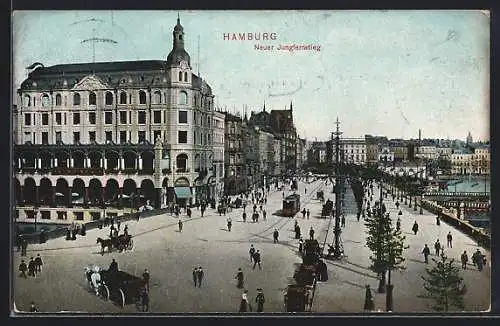 AK Hamburg-Neustadt, Strassenbahn auf dem Jungfernstieg